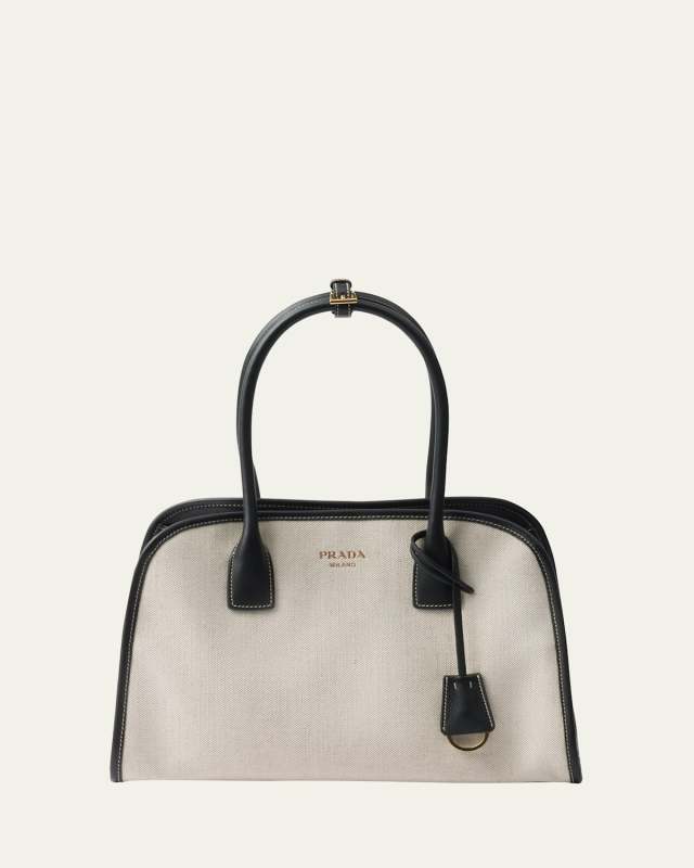 Canvas and Leather Top-Handle Bag